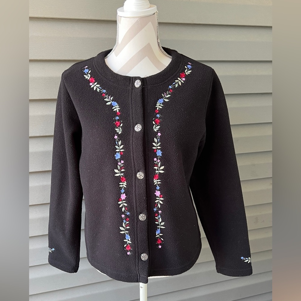 Vintage L.L Bean Polartec Fleece Floral Embroidery Button-Up Jacket Women’s Sz M